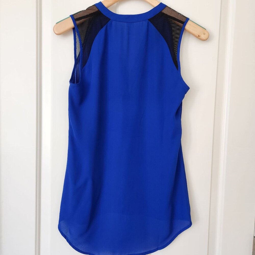 Cache Top Blouse Sleeveless Royal Blue Black Mesh Business Casual Work Edgy XS - Picture 2 of 10